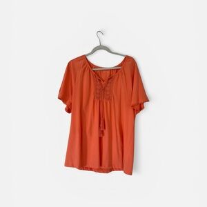 Kim Rogers Coral Short Sleeve Top with Crochet Detail